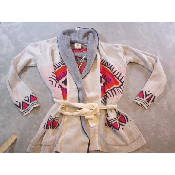 Billabong Sweater Womens Medium Belted Cardigan Aztec Knit Wrap Boho Southwest - Picture 1 of 10